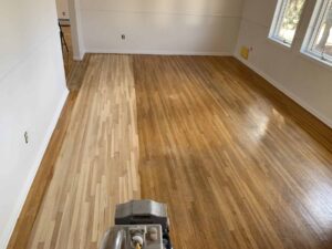 One of our projects in progress, with most of the floor finished and shining
